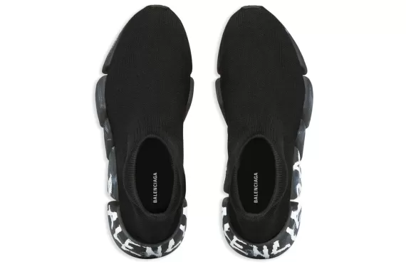 Balenciaga Speed 2.0 Graffiti-Print Sneakers Black/White