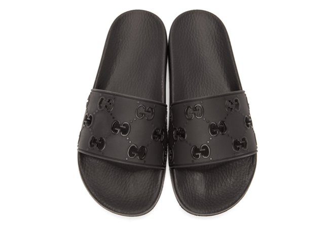 Spice Up Your Look with Gucci Black Rubber GG Slides!