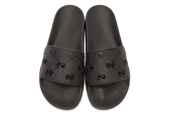 Buy Gucci Black Rubber GG Slides for Men Now!