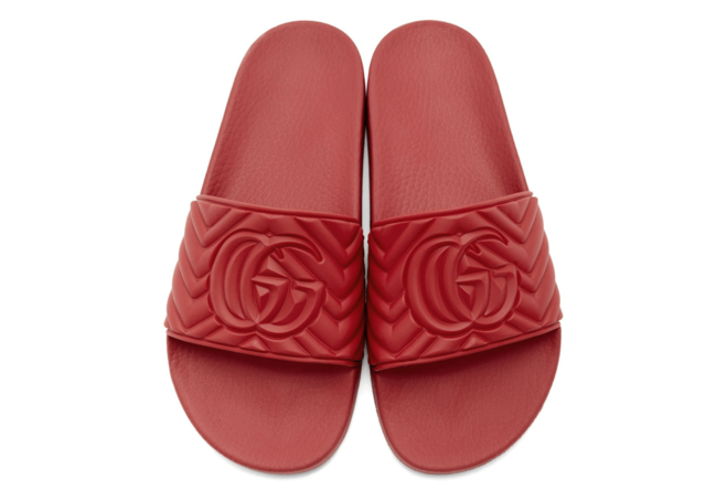 Sale on Gucci Red Quilted GG Pool Slides for Women's