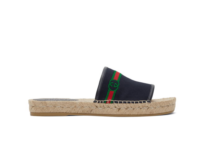 Buy Gucci Navy Interlocking G Espadrille Slides for Men's