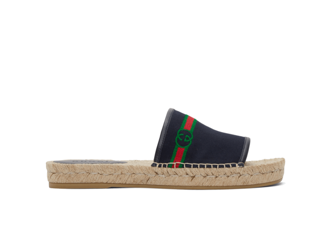 Get Gucci Navy Interlocking G Espadrille Slides for Women Now!