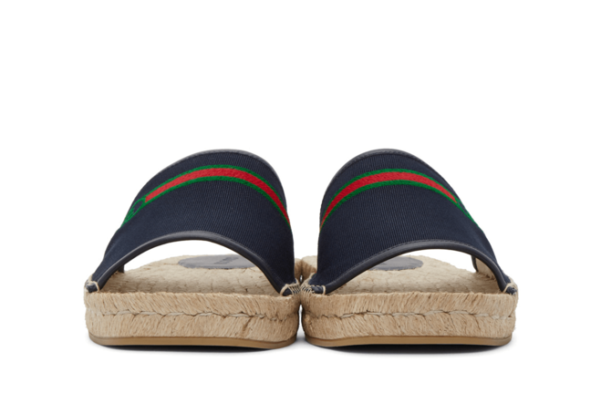 Gain the Edge with Gucci Navy Interlocking G Espadrille Slides for Men's