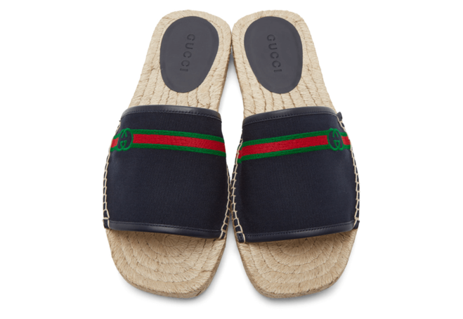 Make a Statement with Gucci Navy Interlocking G Espadrille Slides for Men