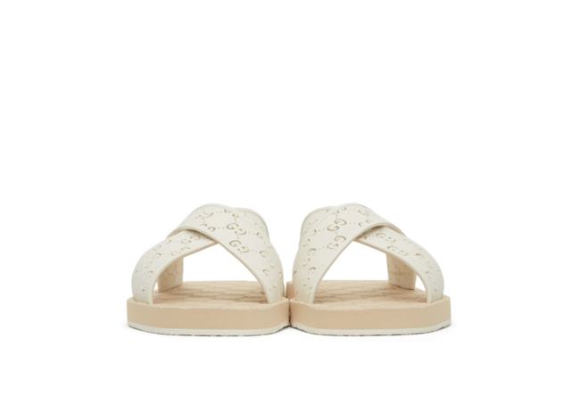 Gucci White & Pink GG Slide Sandals