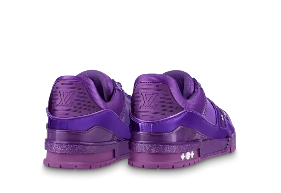 Shop Now for Men's Designer Footwear - Louis Vuitton Trainer Sneaker in Purple Metallic Canvas!