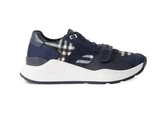 Vintage Check Panelled Chunky Sneakers - Navy Blue