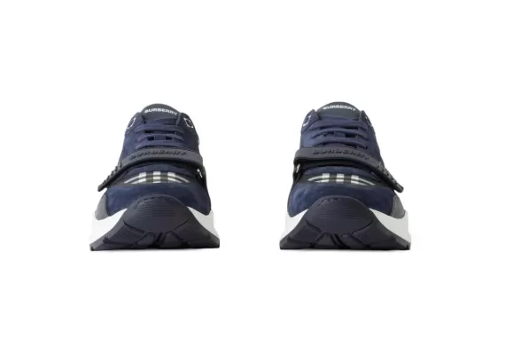 Vintage Check Panelled Chunky Sneakers - Navy Blue