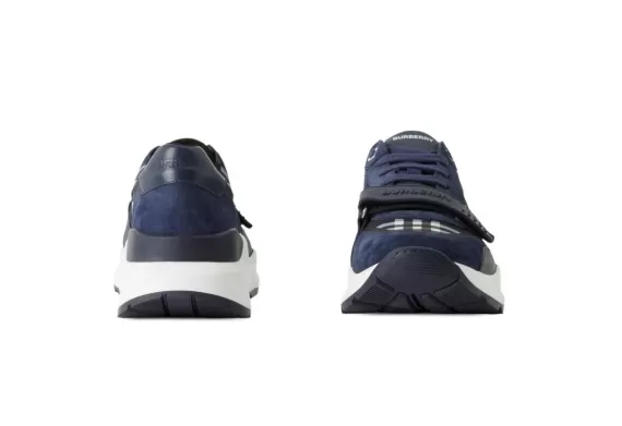 Vintage Check Panelled Chunky Sneakers - Navy Blue