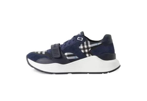 Vintage Check Panelled Chunky Sneakers - Navy Blue