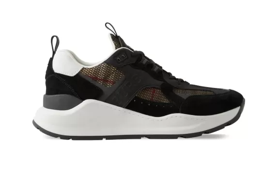 Check-print Mesh-detail Sneakers - Black