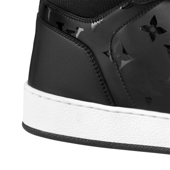 Save on Men's Louis Vuitton Rivoli Sneaker Boot - Black Calf Leather & Monogram Metallic Canvas!
