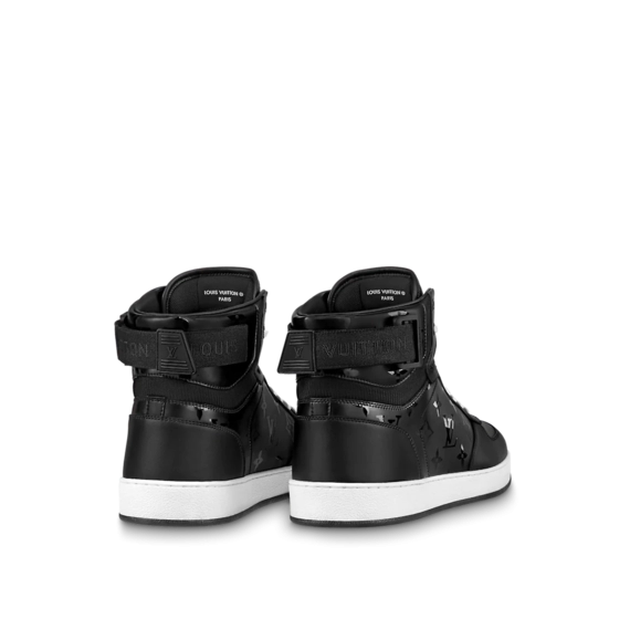Discounted Men's Louis Vuitton Rivoli Sneaker Boot - Black Calf Leather & Monogram Metallic Canvas - Shop Now!