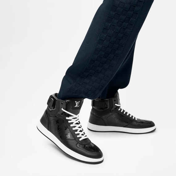 Shop Men's Louis Vuitton Rivoli Sneaker Boot - Black Calf Leather & Monogram Metallic Canvas - Get Discount!