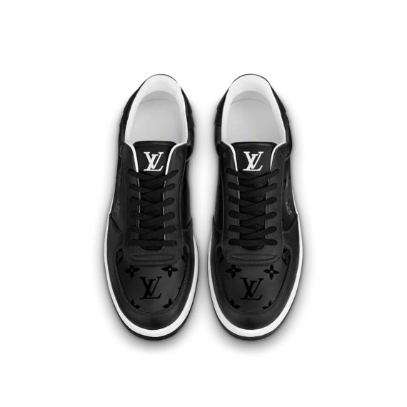 Grab the Men's Louis Vuitton Rivoli Sneaker - Black Monogram metallic canvas and calf leather - On Sale!