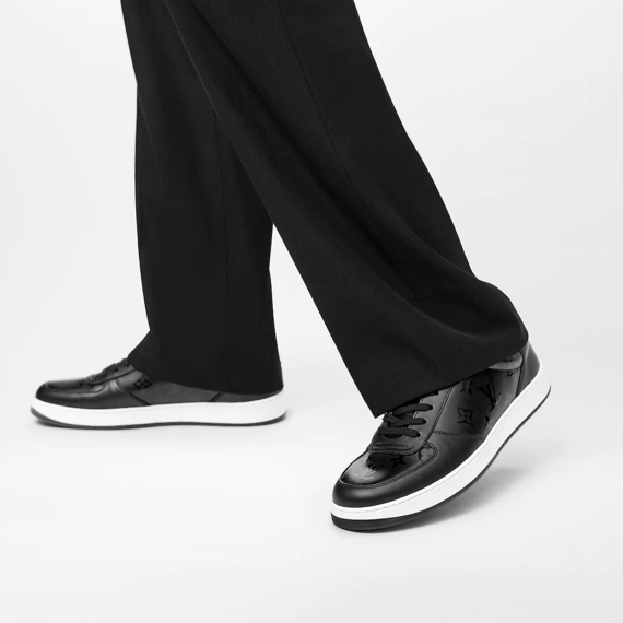 Shop the Men's Louis Vuitton Rivoli Sneaker - Black Monogram metallic canvas and calf leather - On Sale!