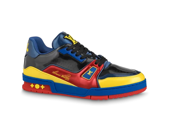 Shop Louis Vuitton Trainer Sneaker - Marine, Navy Blue, Patent Canvas for Men's at Discount!