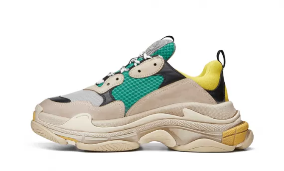 Men's Balenciaga Triple S Trainers - Green & Yellow - Sale Now!