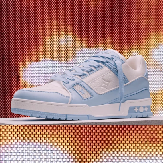 Save on Men's Louis Vuitton Trainer Sneaker - Sky Blue Mix of Materials Now!